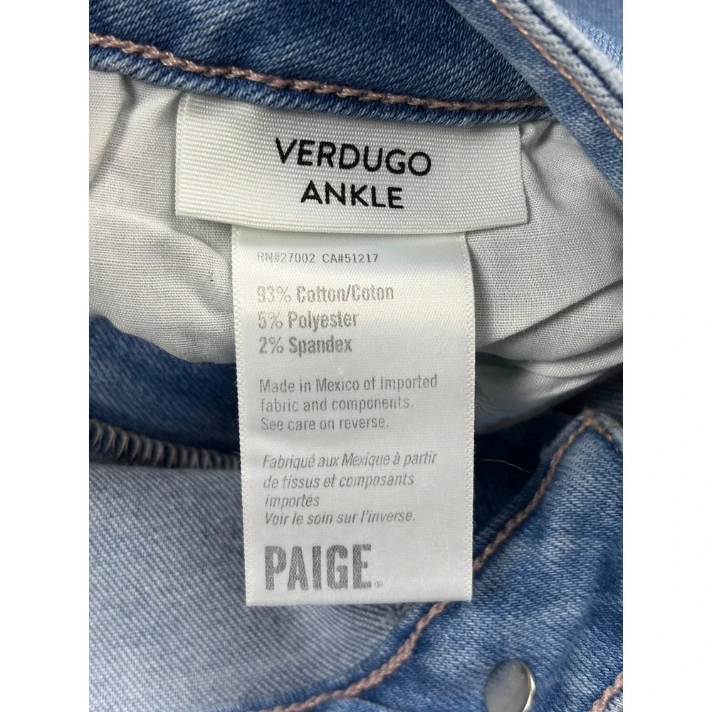 Paige Verdugo Ankle Mid Rise Ultra Skinny Jeans Blue Transcend Vintage Size 34